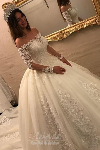 Natürliche Taille Schlüsselloch Rücken Spitzen-Overlay Lange Ärmel Brautkleid - Seite 2