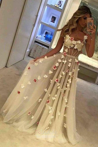 Ballkleid Tüll Mittelgröße Blume Rückenfrei Rosendekor Natürliche Taille - Seite 1