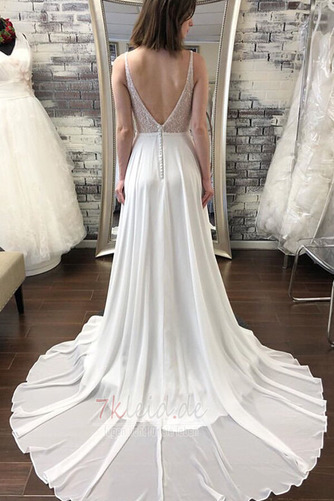 Brautkleid Schlicht Strand Tiefer V-Ausschnitt Sommer Natürliche Taille - Seite 2