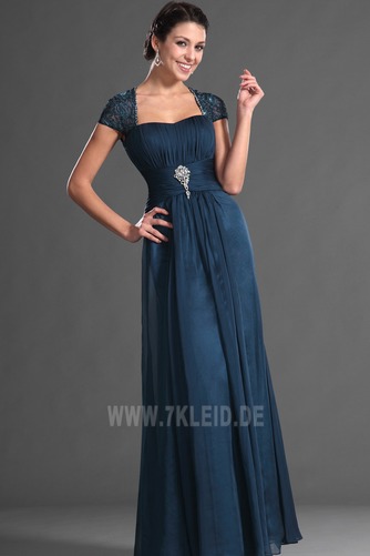 Spitzen-Overlay Porträt Chiffon Falte Mieder Kurze Ärmel Brautmutterkleid - Seite 3