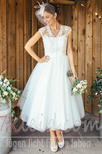 Brautkleid Sommer Tiefer V-Ausschnitt im Freien Natürliche Taille - Seite 1