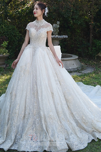 Brautkleid A-Linie Natürliche Taille Umgedrehtes Dreieck Kurze Ärmel - Seite 1