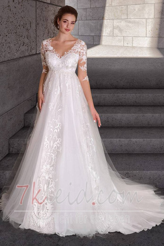 Brautkleid Empire Tüll Empire Taille Rücken Schnürung V-Ausschnitt - Seite 3