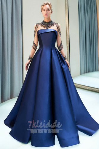 Lange Ärmel Durchsichtige Ärmel Hoher Kragen Satin Herbst Ballkleid - Seite 1