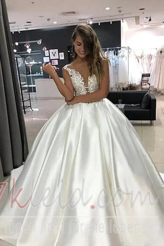 Brautkleid Formell Tiefer V-Ausschnitt Satin Halle Mittelgröße - Seite 3