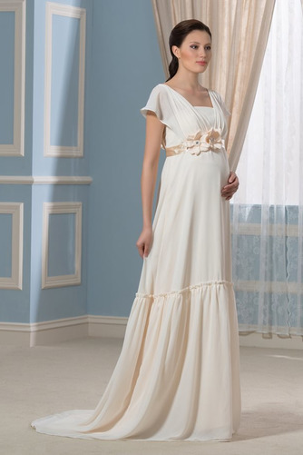 Kurze Ärmel Falte Mieder Gürtel Elegant Strand Chiffon Brautkleid - Seite 2