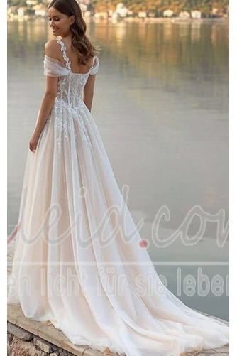 Brautkleid Frühling Lange Schulterfrei Umgedrehtes Dreieck Ärmellos - Seite 2