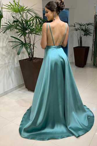 Abendkleid Satin Tiefer V-Ausschnitt Mittelgröße edel Lange Ärmellos - Seite 2