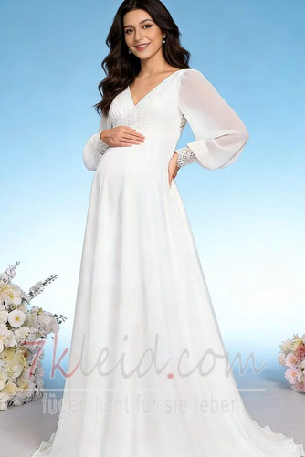 Brautkleid Strand Chiffon V-Ausschnitt Frühling Empire Taille - Seite 3