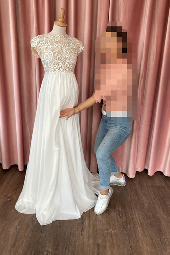 Brautkleid Schwangere Spitze Applike Empire Taille Kurze Ärmel - Seite 1