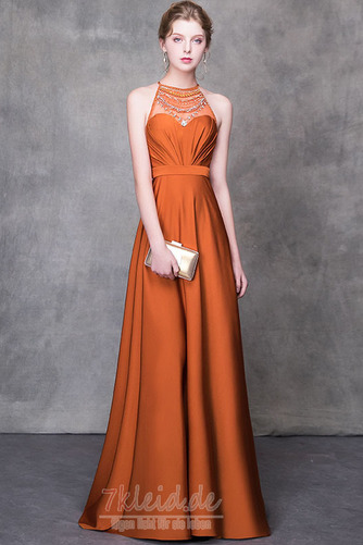Ärmellos Formell Juwel A-Linie Bördeln Satin Abendkleid - Seite 4