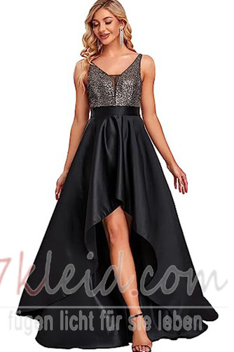 Ballkleid Jahr 2023 V-Ausschnitt Asymmetrisch Elastischer Satin - Seite 7