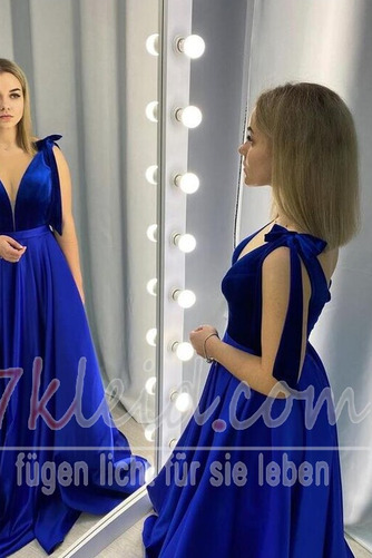 Abendkleid Satin Tiefer V-Ausschnitt Sweep Zug Reißverschluss - Seite 1