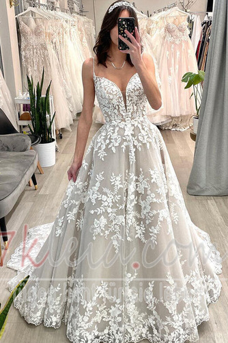 Brautkleid Kapelle Schleppe Herbst Spaghettiträger A-Linie Natürliche Taille - Seite 1