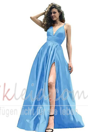 Natürliche Taille Satin Bodenlang Ärmellos V-Ausschnitt Sexy Abendkleid - Seite 5