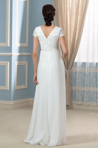 Bodenlang Spitze Empire V-Ausschnitt Schlicht Herbst Brautkleid - Seite 3