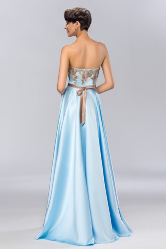 edel Bodenlang Elastischer Satin Ärmellos Trägerlos Ballkleid - Seite 2