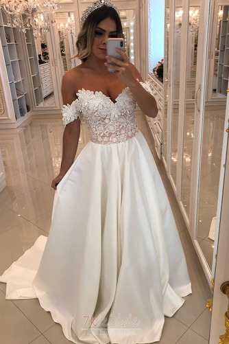 Gekappte Ärmel Elegant Ärmellos Schulterfrei Outdoor Brautkleid - Seite 1