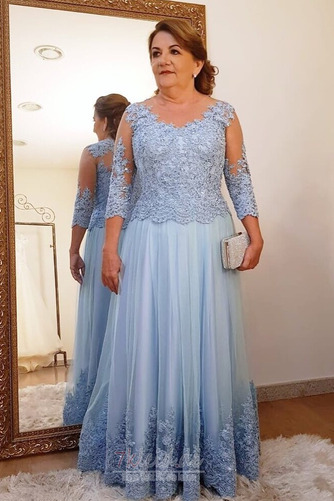 Brautmutterkleid Bodenlang Luxus Juwel Jahr 2019 A-Linie Stealth Ärmel - Seite 1