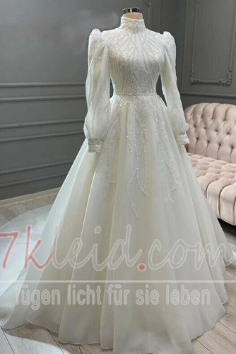 Brautkleid Organza Sweep Zug Halle Hoher Kragen Drapierung Mittelgröße - Seite 3