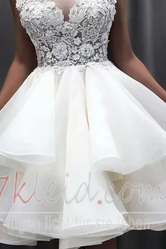 Brautkleid Organza Glamouröse Tiefer V-Ausschnitt Knielang Juwel - Seite 4