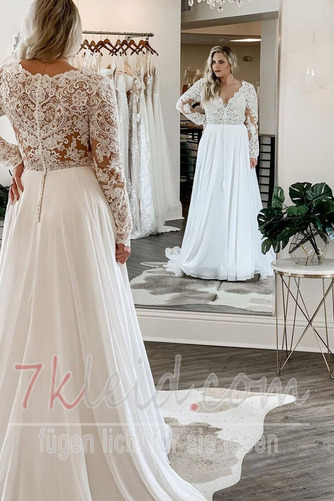 Brautkleid Lange Ärmel Frühling Knopf Durchsichtige Ärmel Sweep Zug - Seite 1