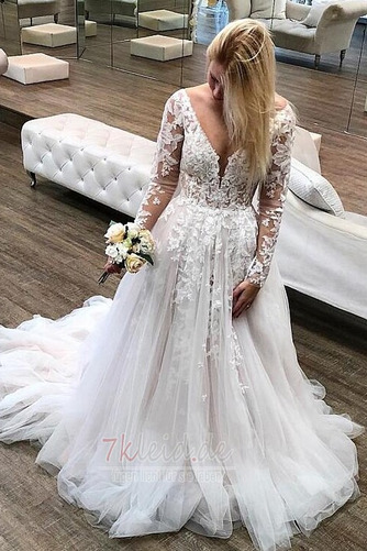 Durchsichtige Ärmel A-Linie Natürliche Taille Elegant Jahr 2019 Brautkleid - Seite 1