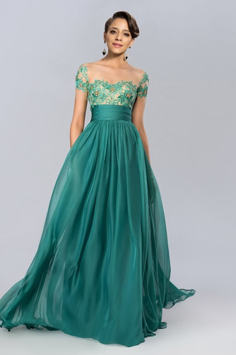 Applike Natürliche Taille Elegant Durchsichtige Ärmel Abendkleid - Seite 1