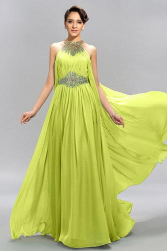 Chiffon Elegant Juwel Birneförmig Bodenlang Frühling Abendkleid - Seite 7