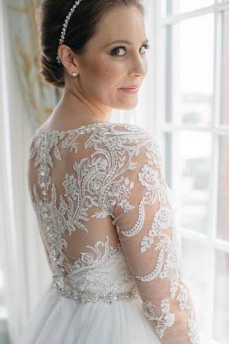 Brautkleid Tüll Applike A-Linie Strand edel Perlengürtel - Seite 2