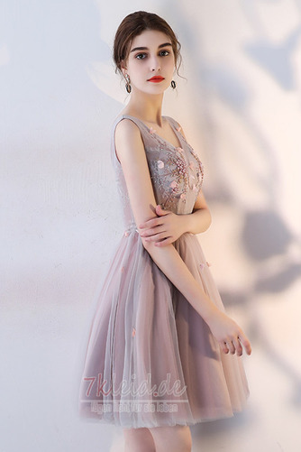 Natürliche Taille V-Ausschnitt Rosendekor Glamouröse A-Linie Sommer Brautjungfernkleid - Seite 4