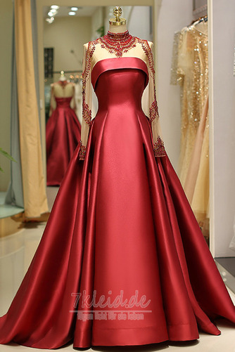 Lange Ärmel Durchsichtige Ärmel Hoher Kragen Satin Herbst Ballkleid - Seite 6