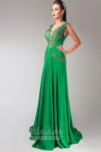 Schick Chiffon Spitzen-Overlay V-Ausschnitt Mittelgröße Ballkleid - Seite 1