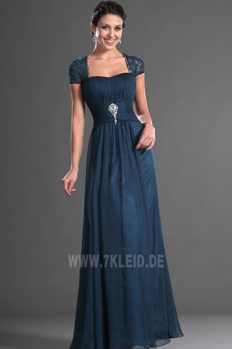 Spitzen-Overlay Porträt Chiffon Falte Mieder Kurze Ärmel Brautmutterkleid - Seite 2