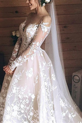 Brautkleid Herbst Lange Rückenfrei Natürliche Taille Lange Ärmel - Seite 4