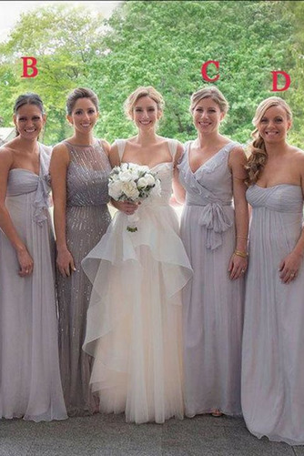Reißverschluss Ärmellos V-Ausschnitt Mehrschichtige Rüsche Brautjungfernkleid - Seite 1