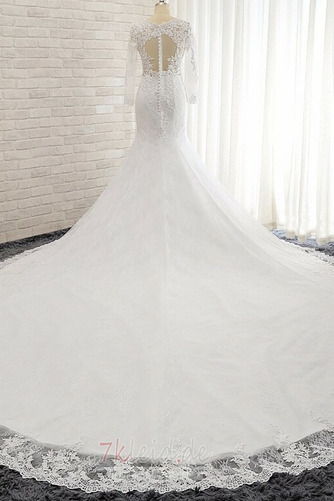 Schlüsselloch Rücken Meerjungfrau Durchsichtige Ärmel Mittelgröße Tüll Brautkleid - Seite 2