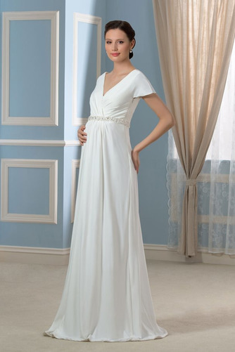 Frühling Empire V-Ausschnitt Schwangere Plissiert Chiffon Brautkleid - Seite 3