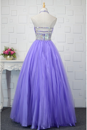 Plissiert Perlengürtel Ärmellos Nackenband Frühling Ballkleid - Seite 3