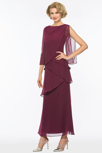 Bateau Halbe Ärmel Wadenlang Lockere Ärmel Chiffon Brautmutterkleid - Seite 3