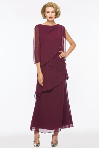 Bateau Halbe Ärmel Wadenlang Lockere Ärmel Chiffon Brautmutterkleid - Seite 1