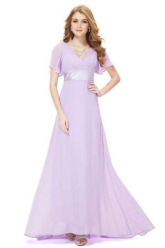 Lockere Ärmel Kurze Ärmel Gerüscht Reißverschluss Chiffon Abendkleid - Seite 4