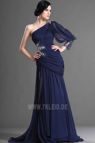 Sanduhrförmig Falte Mieder Tiefe Taille Marine Chiffon Abendkleid - Seite 5