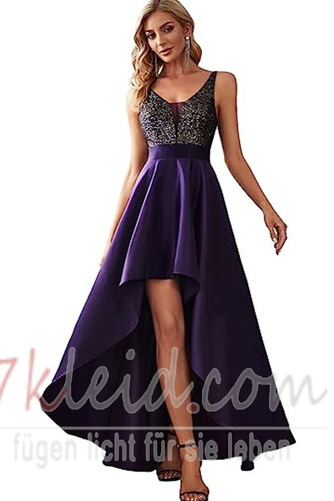 Ballkleid Jahr 2023 V-Ausschnitt Asymmetrisch Elastischer Satin - Seite 1