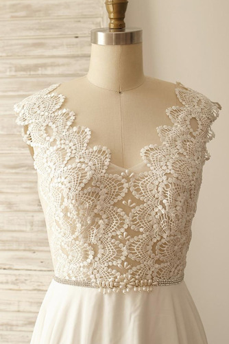 Brautkleid Spitze Bodenlang Perlengürtel edel Spitzen-Overlay - Seite 3