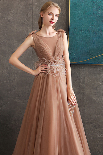 Abendkleid Sommer Bateau Perlengürtel Ärmellos Elegant Gefieder - Seite 5