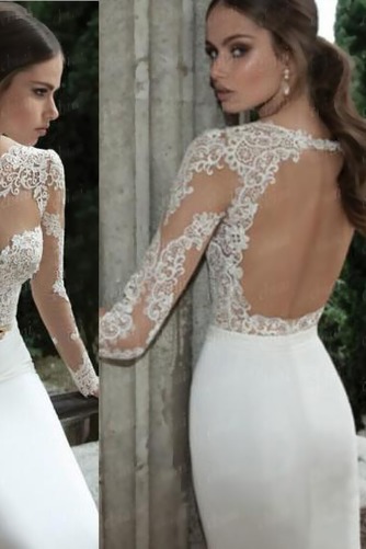 Lange Ärmel Herbst Porträt Natürliche Taille Applike Brautkleid - Seite 3