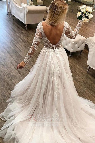 Durchsichtige Ärmel A-Linie Natürliche Taille Elegant Jahr 2019 Brautkleid - Seite 2