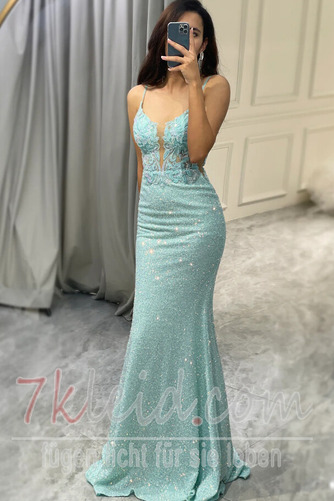 Abendkleid Sexy Oberschenkel-Hoch Geschlitzt Spitze Ärmellos Spaghettiträger - Seite 4