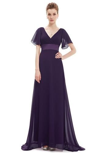 Lockere Ärmel Kurze Ärmel Gerüscht Reißverschluss Chiffon Abendkleid - Seite 3